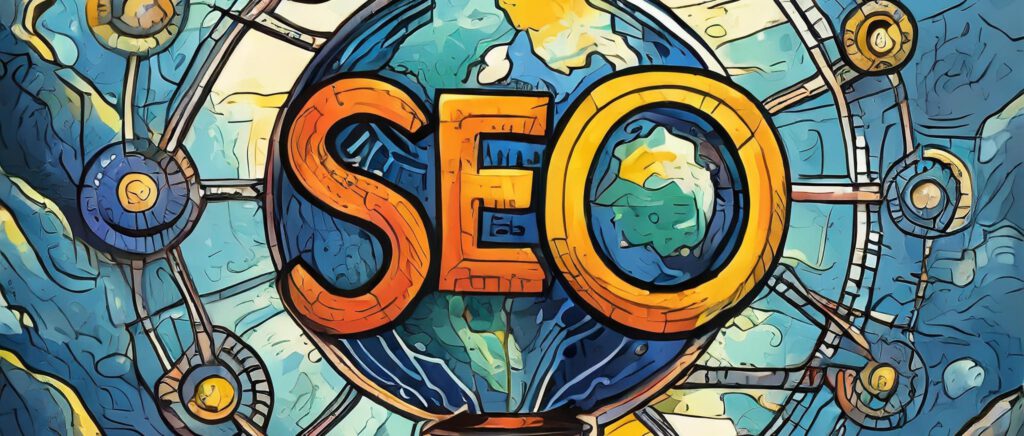 Bild von einem Globus, vor dem das Wort "SEO" steht.